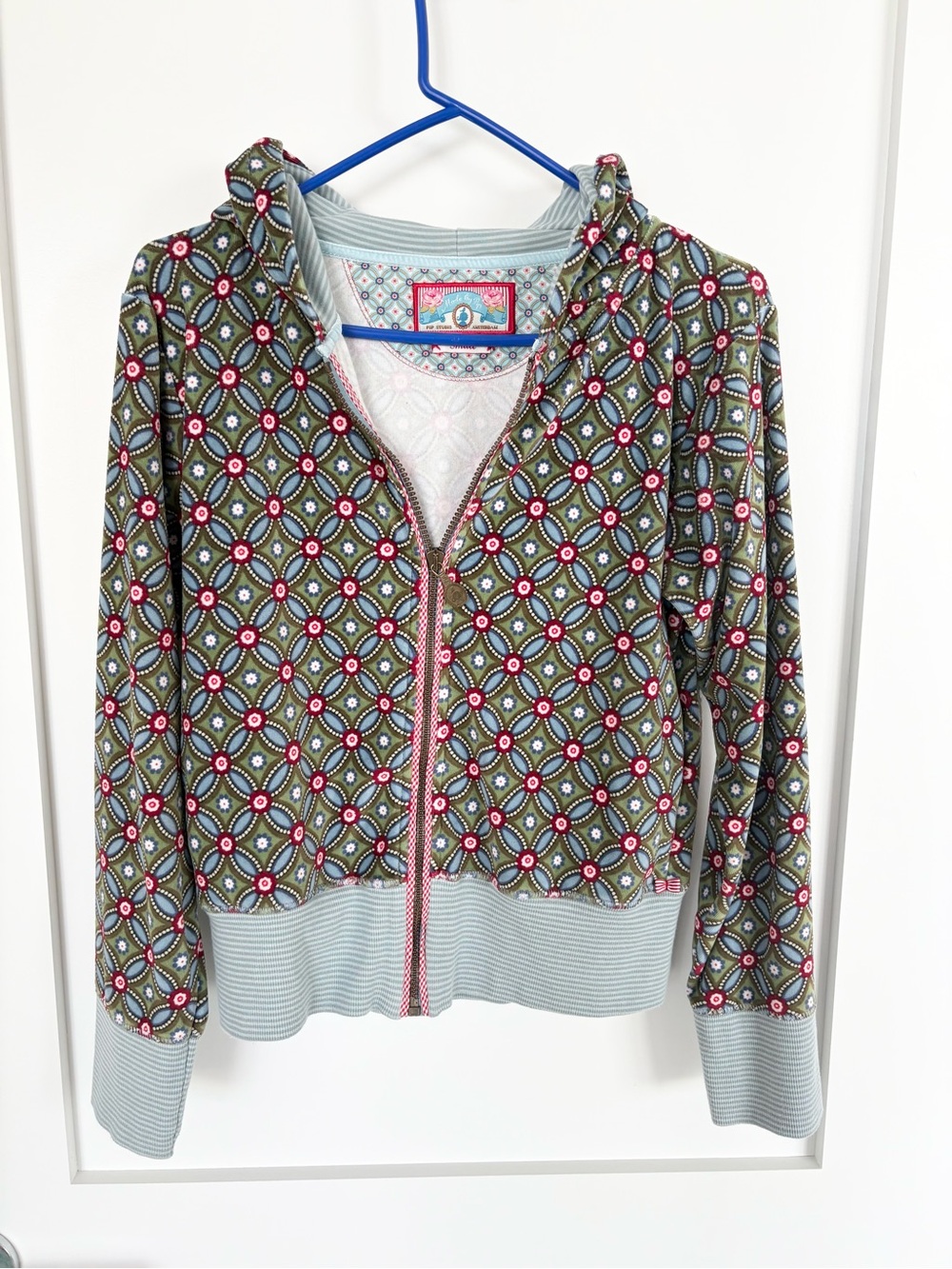 Pip Studio Amsterdam Zip Up Hoodie Jacket  Green Blue Geometric Floral - small